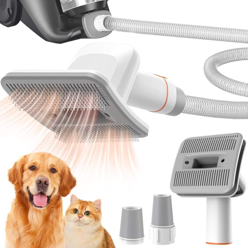 Afloia Brosse Aspirateur Chien, Brosse Poils Chat, kit de toilettage innovant pour animaux de compagnie, avec tuyau dextension 1-1,5 et adaptateur