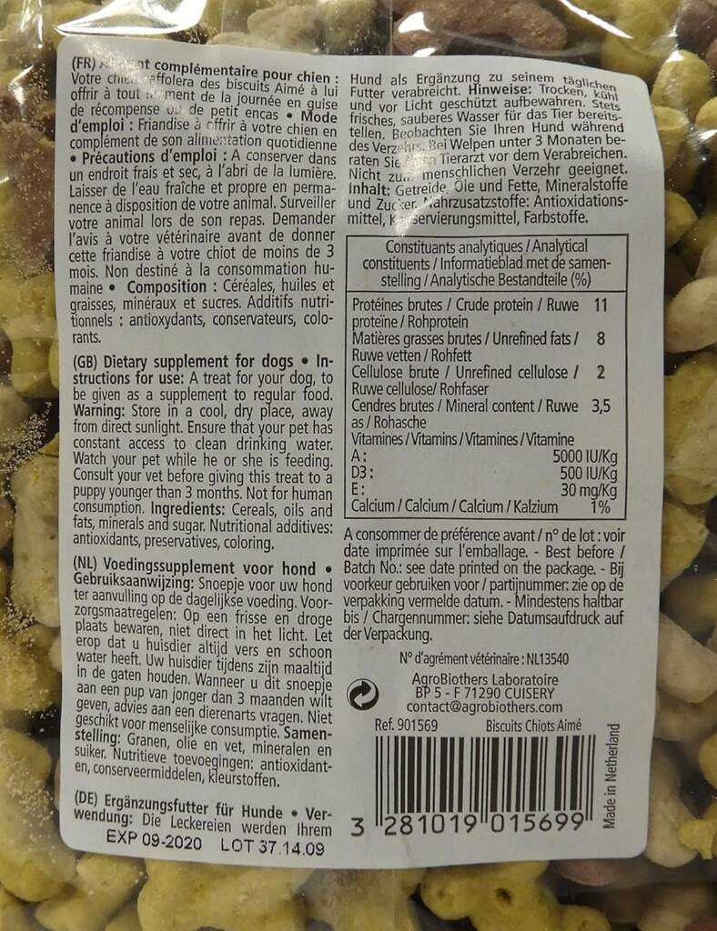 Aimé | Biscuits Petits Os 500g | Nourriture et Supplément Quotidien à base de Calcium destiné au Chiot et Petit Chien | Récompenses, Friandises Sans Conservateurs