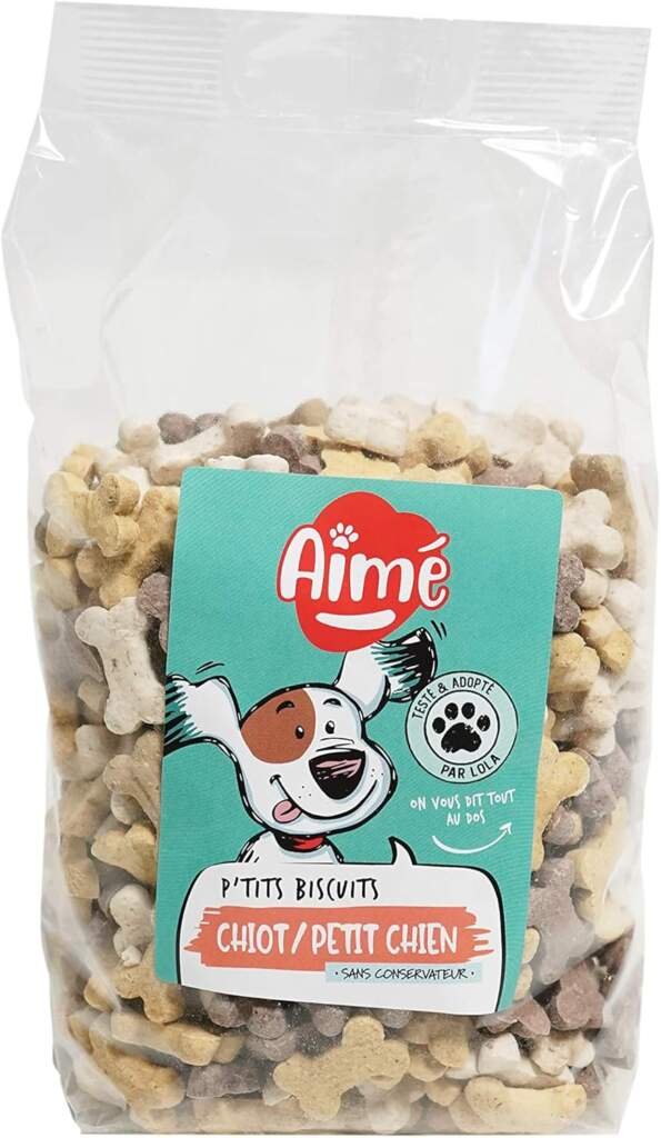 Aimé | Biscuits Petits Os 500g | Nourriture et Supplément Quotidien à base de Calcium destiné au Chiot et Petit Chien | Récompenses, Friandises Sans Conservateurs