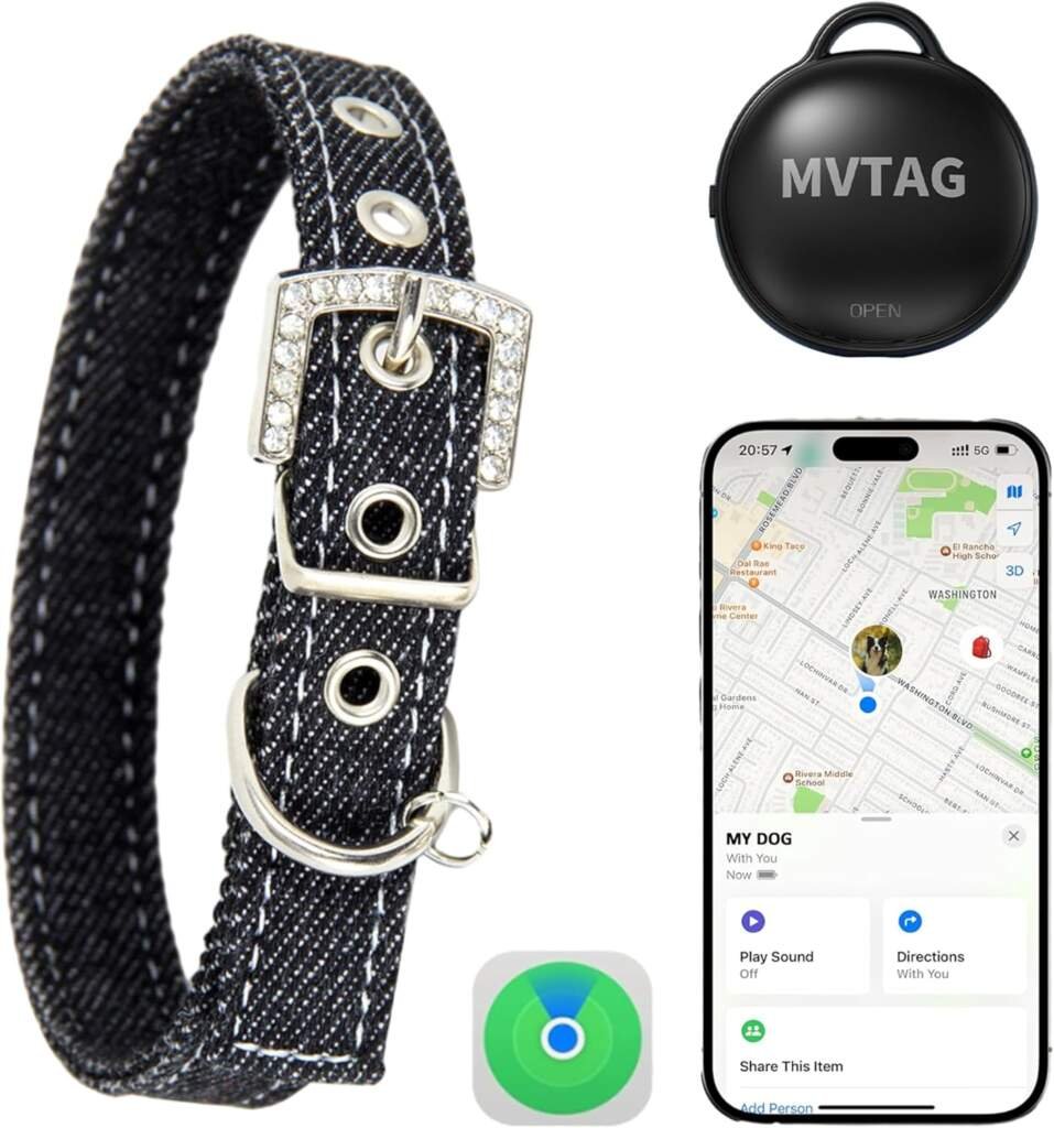 Collier GPS pour Chat avec Traceur - Dispositif de localisation/portée illimitée/Mode Perdu pour Chats Taille Ajustable Intelligent Ensemble Collier-Fonctionne avec Apple Find My (iOS Uniquement)