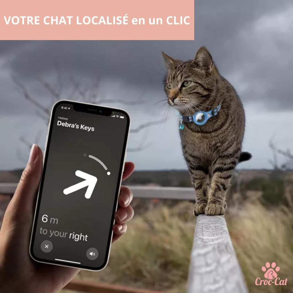 Croc-Cat® Collier Chat, Accessoire Compatible avec airtag Apple, Collier avec Boucle de sécurité Anti étranglement pour Chaton et Petits Chiens, GPS airtag Non Inclus !