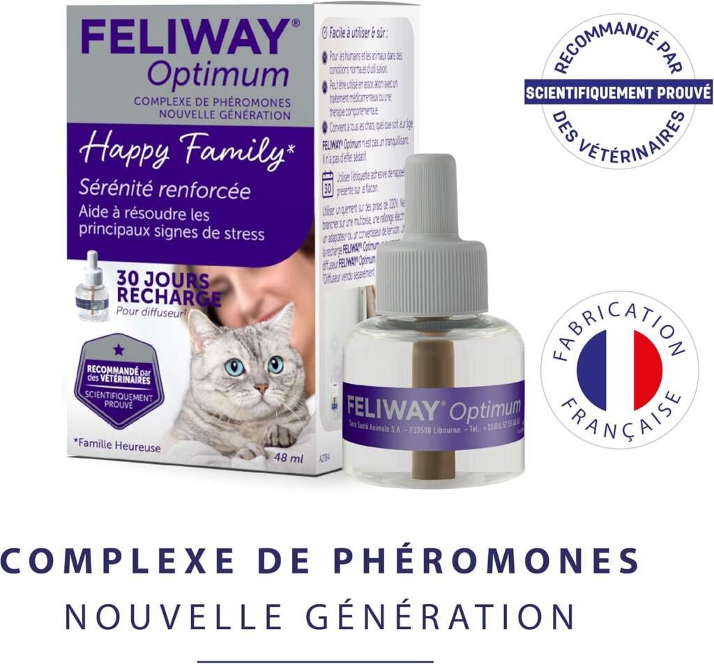 FELIWAY Optimum - Anti-Stress pour Chat - Complexe de phéromones apaisantes pour Une sérénité renforcée - 1 Recharge 30 Jours