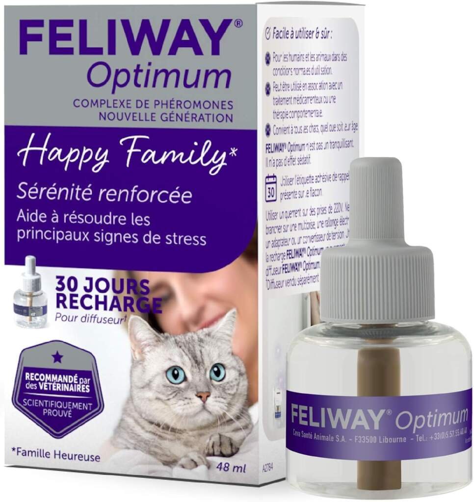 FELIWAY Optimum - Anti-Stress pour Chat - Complexe de phéromones apaisantes pour Une sérénité renforcée - 1 Recharge 30 Jours