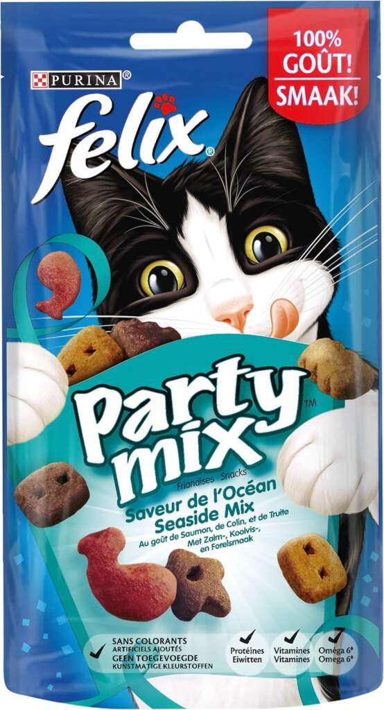 FELIX Party Mix | Adulte | Friandises Pour Chat | Saveur Océan Saumon, Colion et Truite| Lot de 8 x 60 g