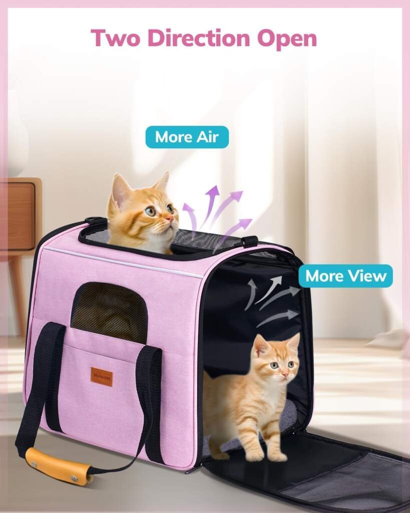 Morpilot Sac de Transport pour Chat et Chien approuvé par Les compagnies aériennes avec bandoulière réglable, Tapis Amovible, gamelle (Chat Max 43,9 x 31 x 34 cm, Gris Clair)