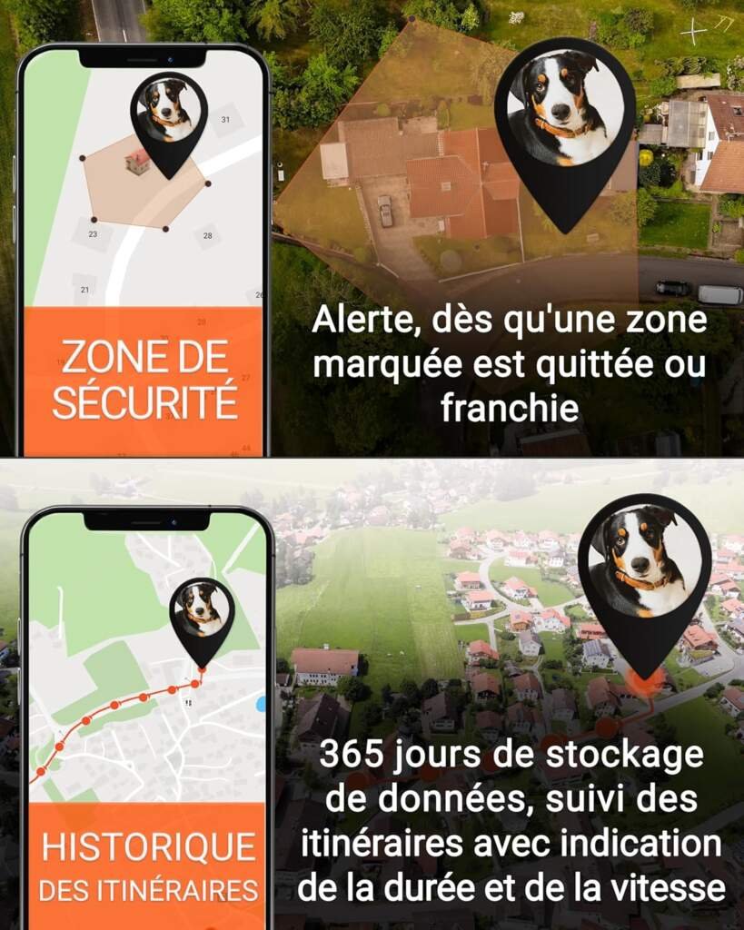 PAJ GPS pour Chien - Alarme de Fugue + Suivi en Direct - Mode déconomie de Batterie près de routeur - Signaux sonores- Étanche (IP67) - sadapte à Tous Les Colliers