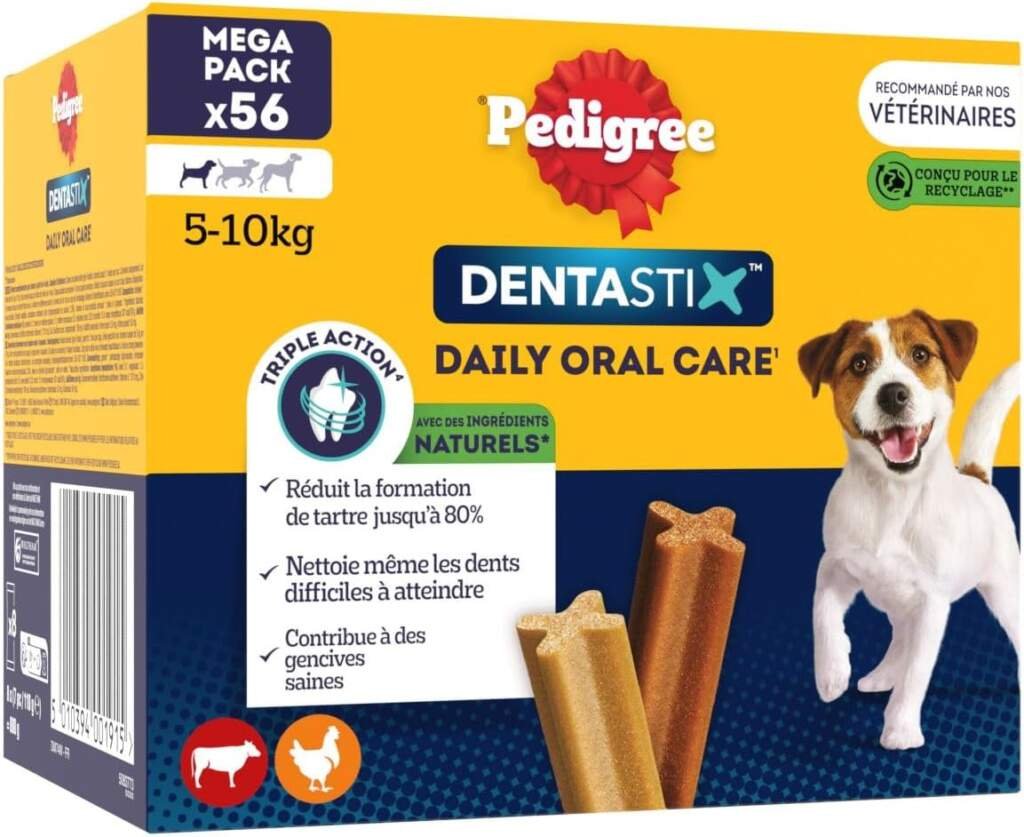 PEDIGREE DENTASTIX 56 Bâtonnets à Mâcher Bucco-Dentaires pour Petit Chien 5-10kg (Lot de 8 Sachets de 7 Friandises) - Hygiène, Scientifiquement Prouvé, Nettoyage Dents au Quotidien