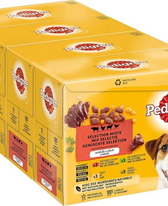 pedigree repas pour chien 48 sachets fraicheur lot de 4 packs 12x100g patee pour chien en gelee boeuf volaille agneau po