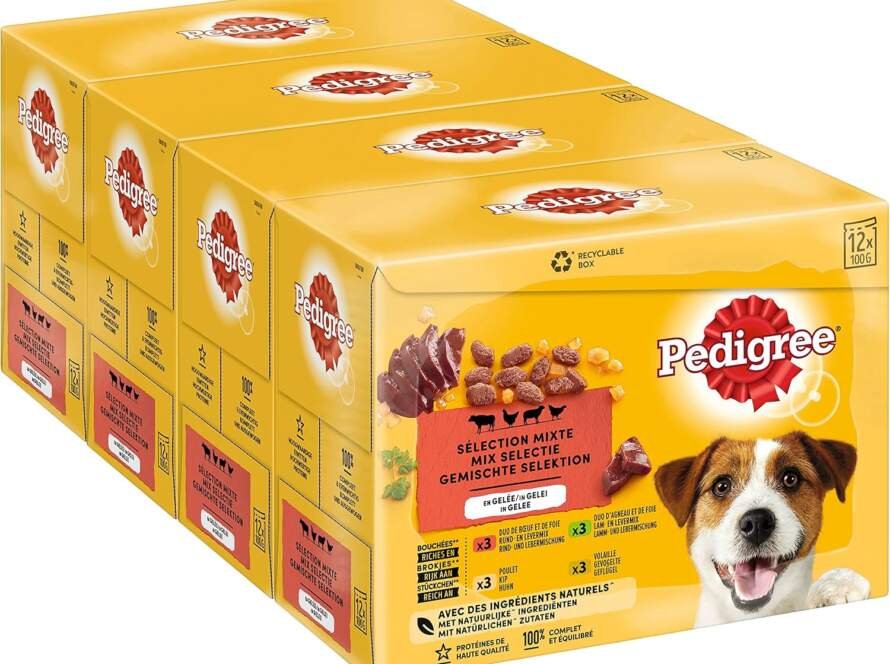 pedigree repas pour chien 48 sachets fraicheur lot de 4 packs 12x100g patee pour chien en gelee boeuf volaille agneau po