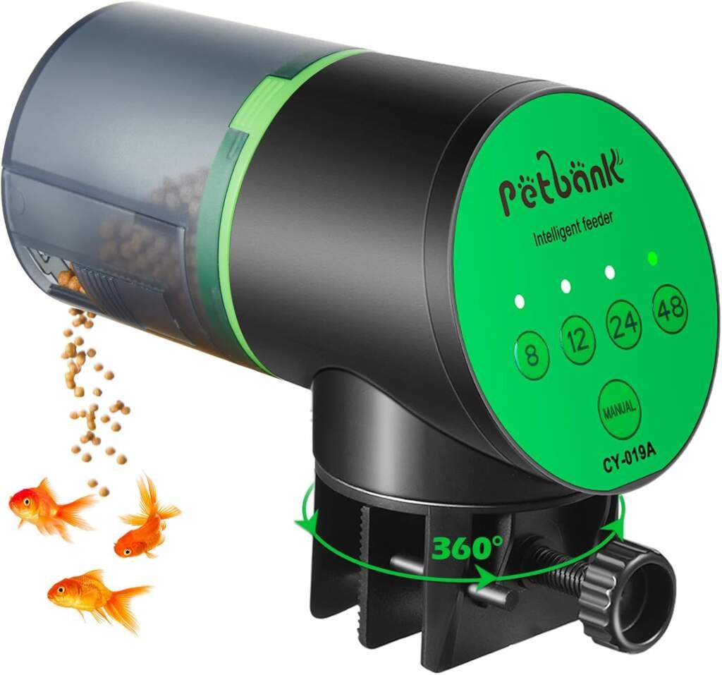 Petbank Distributeur automatique de nourriture pour poissons - Distributeur automatique de nourriture pour poissons - Minuteur de vacances - Distributeur automatique avec 2 piles AAA incluses