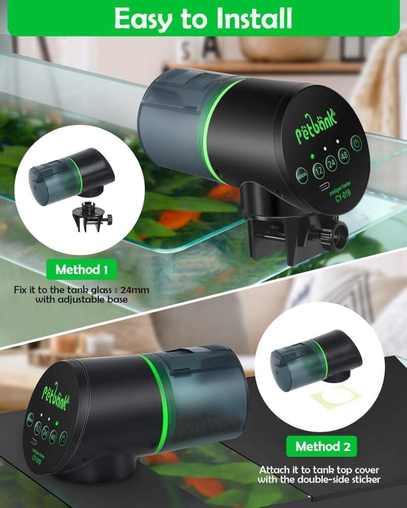 Petbank Distributeur Nourriture Poisson Aquarium - Timer Rechargeable avec Câble de USB Charger, Distributeur Automatique Aquarium avec Ecran LCD, Distributeur Nourriture Tortue,Noir