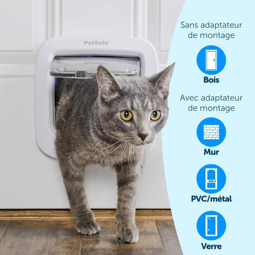 PetSafe Chatière à Puce électronique, accès sélectif pour Votre Chat, empêche Les étrangers dentrer, Installation Facile, Chats jusquà 8 kg, Blanc