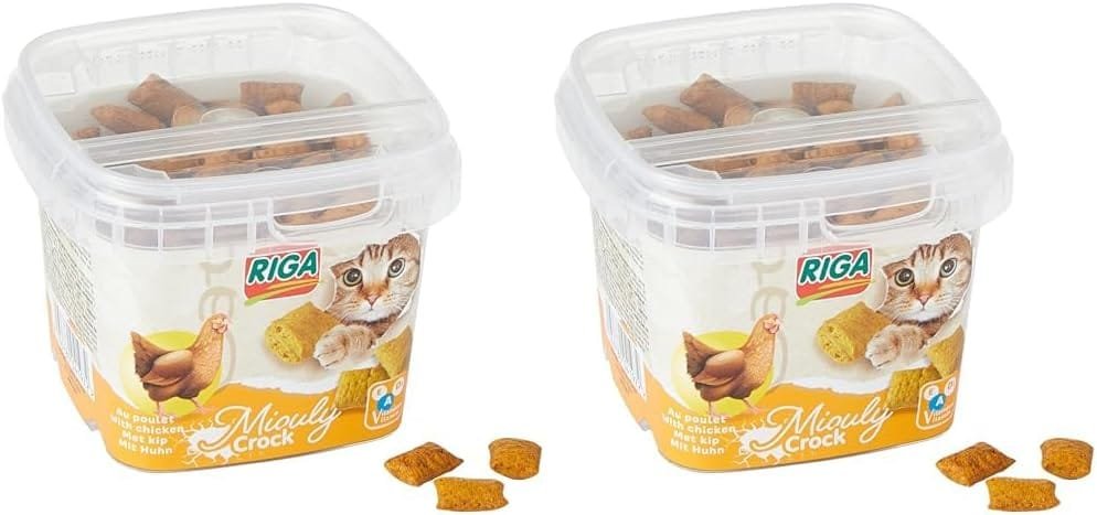 Riga - Miouly Crock Poulet - Friandise pour Chat Croustillante - Riche en Vitamines et en Protéines - Paquet de 75g