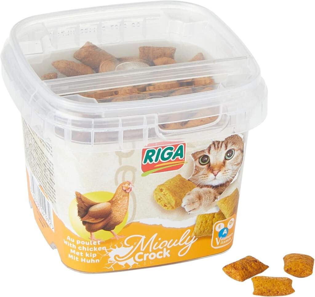 Riga - Miouly Crock Poulet - Friandise pour Chat Croustillante - Riche en Vitamines et en Protéines - Paquet de 75g