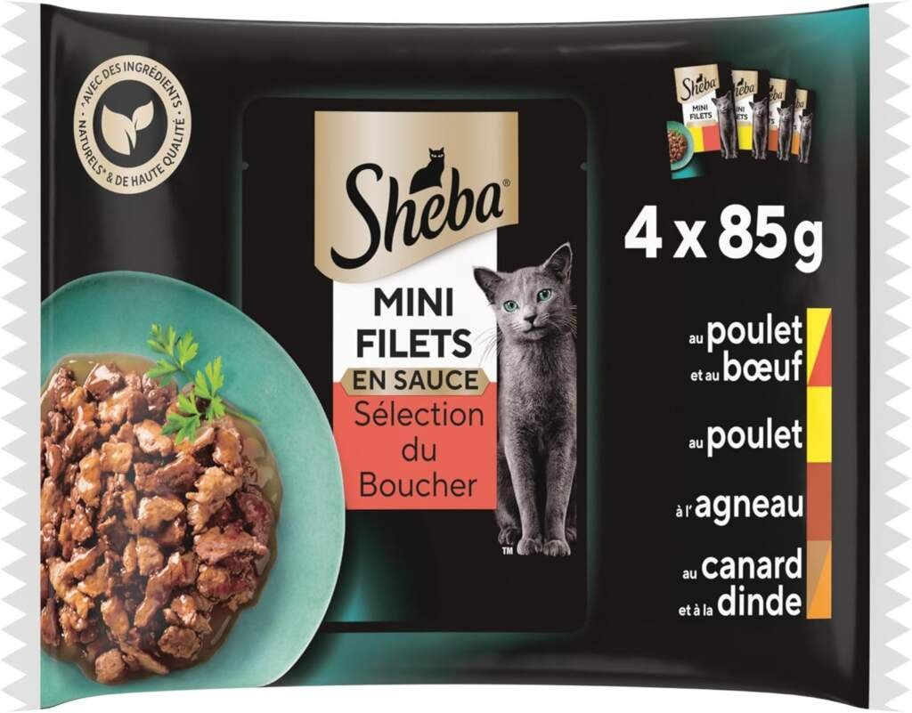 SHEBA Mini Filets - Sachets Fraîcheur en Sauce, Sélection à la Volaille pour Chat Adulte - 40x85g