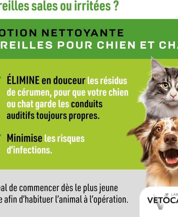 vetocanis nettoyant oreilles chien et chat 60ml hygiene du chien et du chat toutes tailles et tous ages lotion pour orei 1