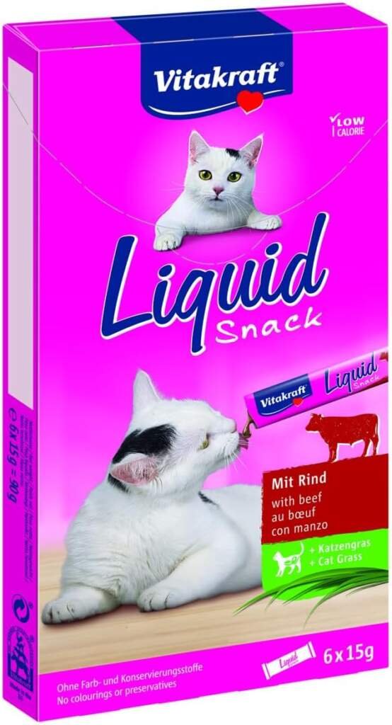 Vitakraft Liquid Snack Friandises Boeuf et Herbes du Chat, 6 x 15g