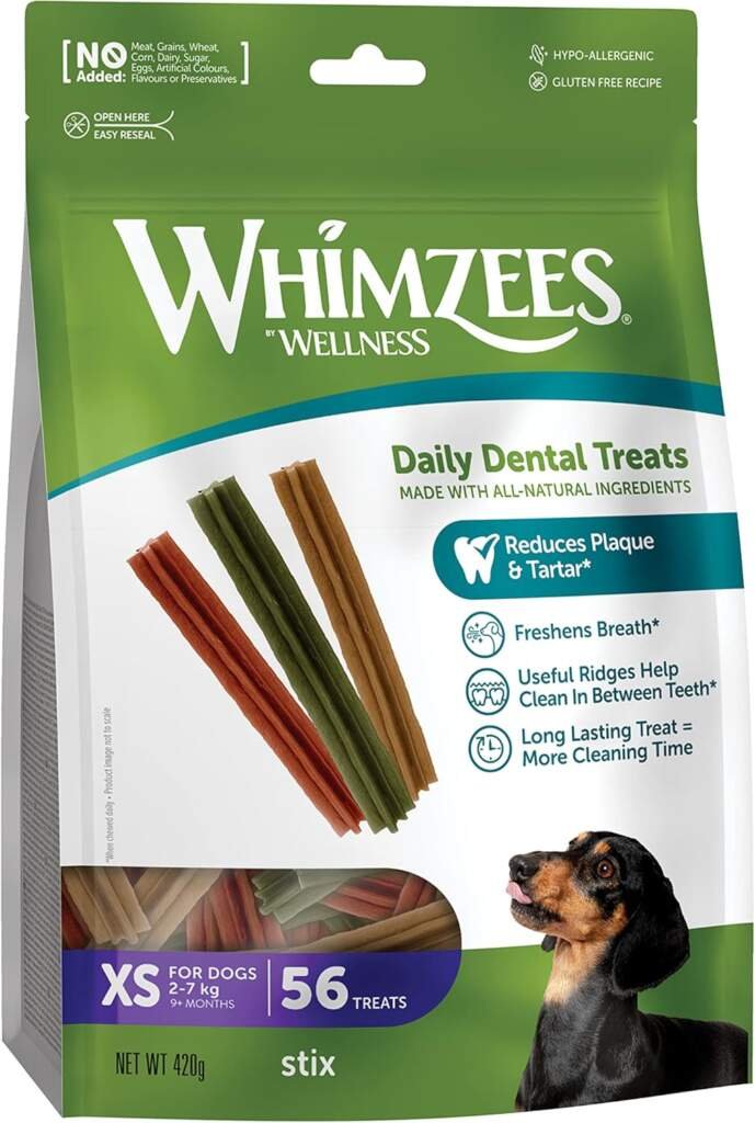 WHIMZEES by Wellness, Bâtonnets à Mâcher pour Chien de Petite Taille, Friandises Naturelles pour lHygiène Bucco-Dentaire, Taille S, Sac de 28 Pièces