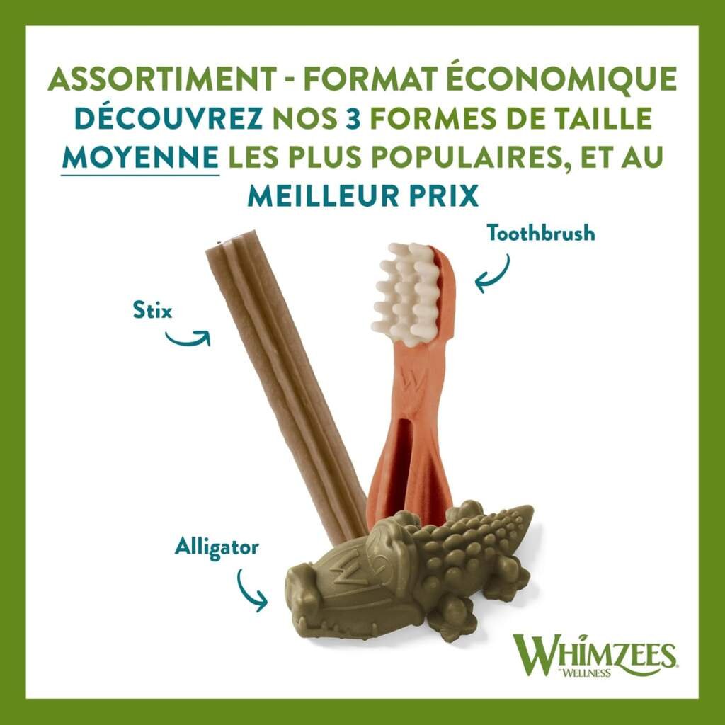 WHIMZEES by Wellness, Friandises Naturelles pour lHygiène Bucco-Dentaire à Mâcher pour Chien de Taille Moyenne, Boîte de Variété, Taille M, Boîte de 28 Pièces