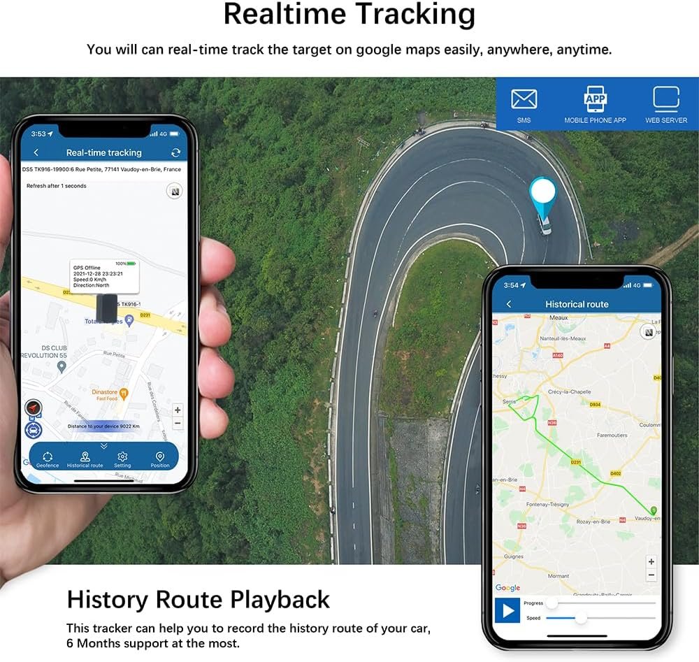 4G Mini Traceur GPS pour Voitures Traqueur GPS Suivi en Temps Réel Caché Dispositif de Suivi Antivol Localisateur Portable Petit Tracker pour Moto Vélo Scooter Enfants Valise Sacs Chat TK903