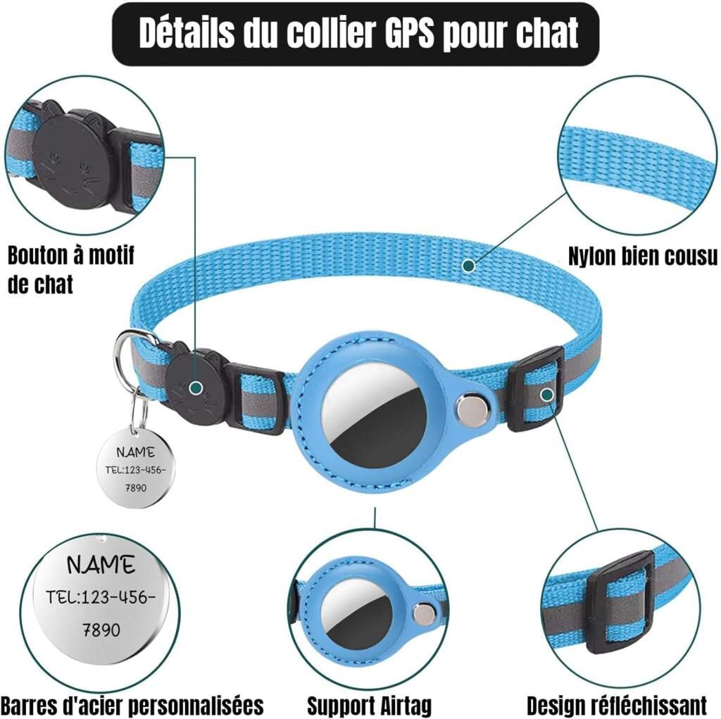 Collier GPS Chat avec Tracker Collier Chat Anti étranglement Collier Chat Personnalisable Chaton Chat avec Nom et Tel Chat Accessoire Collier Traceur Chat (Noir)