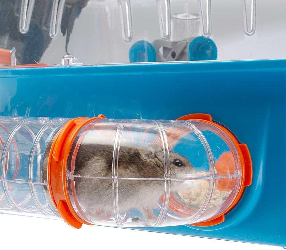 Ferplast Cage pour Hamsters Combi 2, Habitat pour Petits rongeurs, Plastique Robuste, Toit avec Grille Qui souvre, Tunnel et Module de Jeux, Accessoires Inclus, 79,5 x 29,5 x h 26,3 cm Bleu