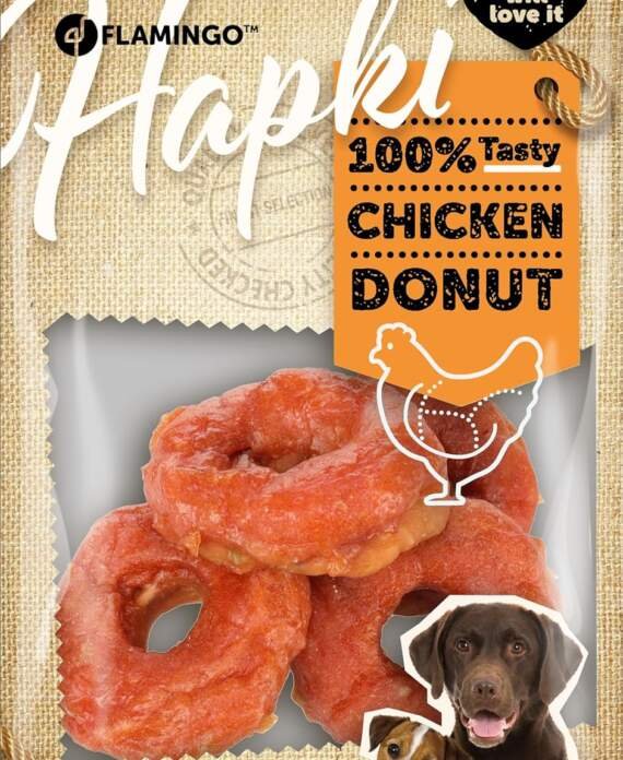 flamingo snack hapki donut au poulet delicieuse friandise naturelle pour chiens ideale pour recompenser et faire plaisir