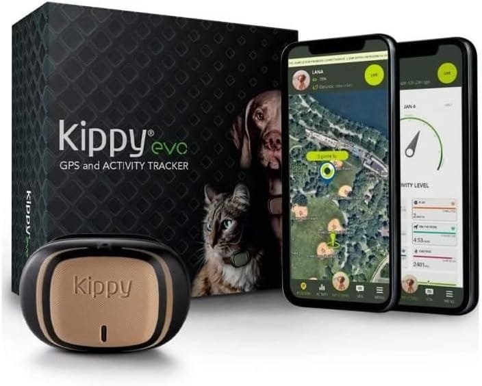 KIPPY Collier GPS Chat, Chien Evo - GPS Chien, Chat Satellite Étanche - Traceur GPS Chien, Chat de Santé et dActivité - Localisateur avec Alertes Instantanées et LED - Rose