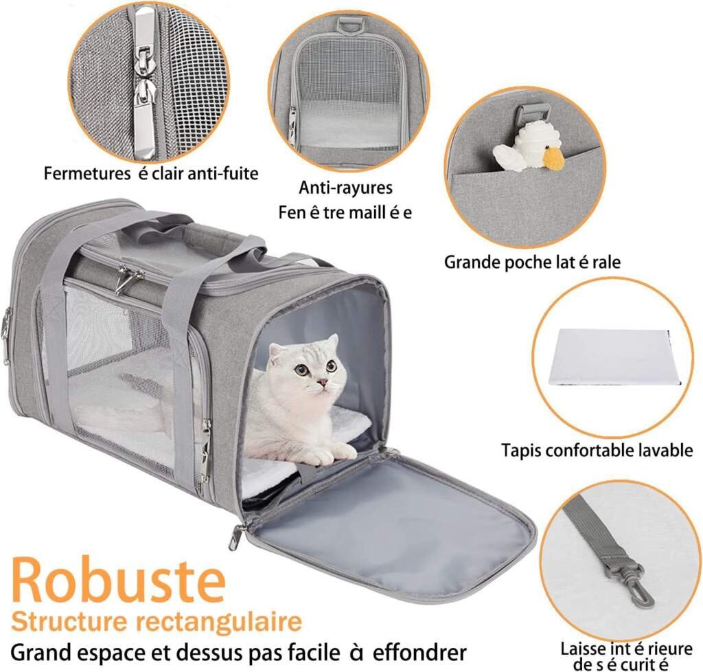 Lohofrnny Sac de Transport Chat, Sac Transport Chat Chien avec Matelas Souple, Sac Transport Chien Respirant et Pliable, Caisse de Transport Chat Respirant pour Petit Chien,Chat (Noir, 43 x 28 x 28cm)