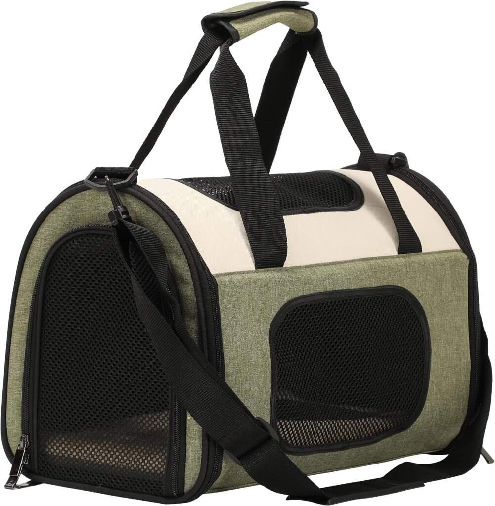 Petsfit Sac de Transport pour Chat,Sac à Main avec Bandoulière Pliable pour Chat Chaton Petit Chien Lapin Animal de Compagnie Homologue Avion (M, Vert)