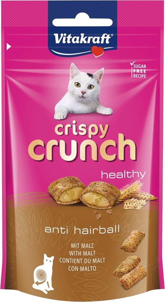 Vitakraft Crispy Crunch - Friandise pour Chats croustillante avec garniture crémeuse au malt - Spécial boules de poils - Recette sans sucre ajouté (1 x 60g)