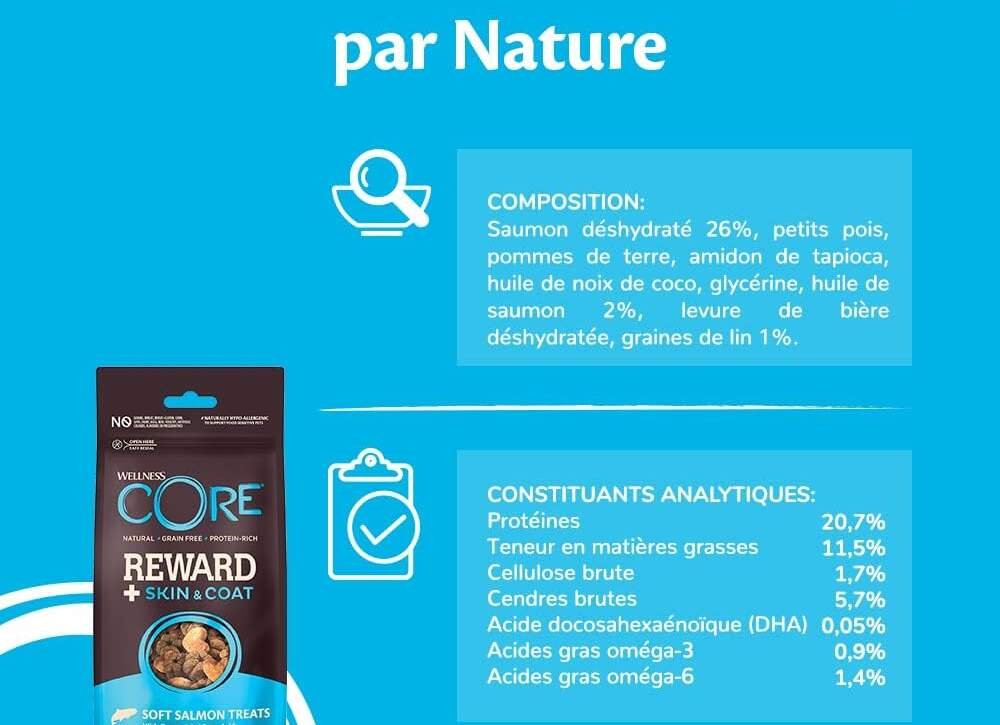 wellness core reward saumon friandises moelleuses pour chien soutient peau saine pelage brillant naturel sans cereales r 2