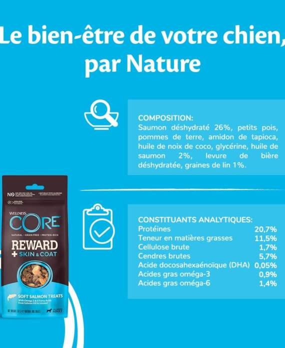 wellness core reward saumon friandises moelleuses pour chien soutient peau saine pelage brillant naturel sans cereales r 2