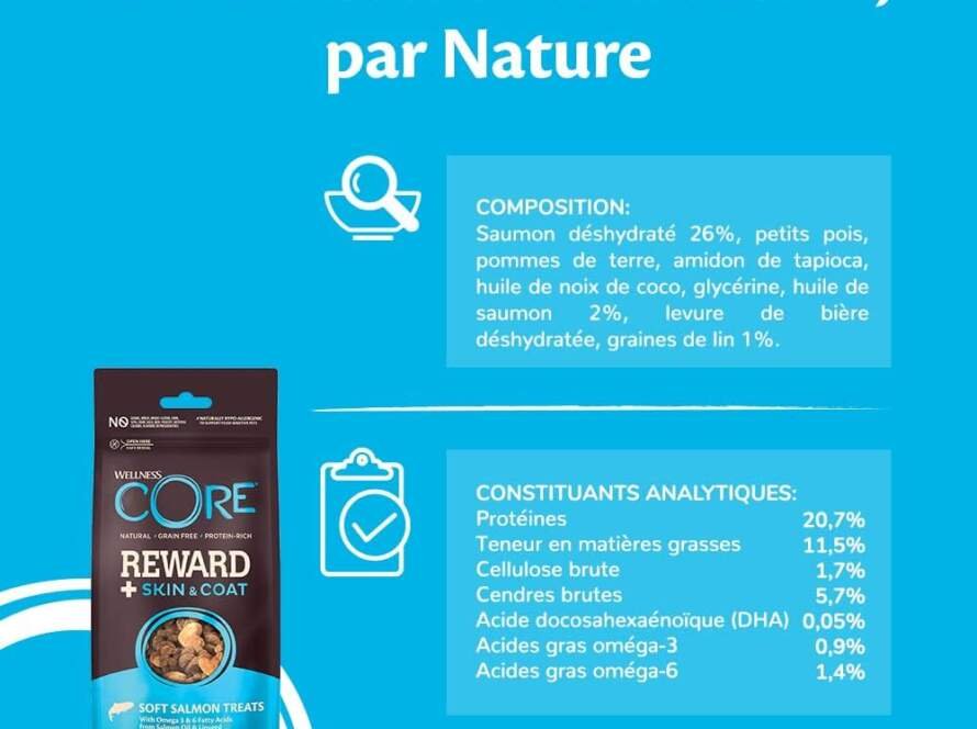 wellness core reward saumon friandises moelleuses pour chien soutient peau saine pelage brillant naturel sans cereales r 2