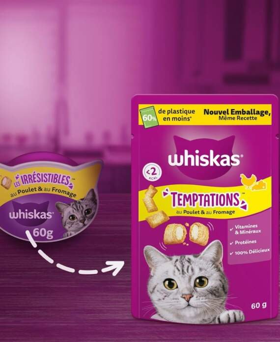 whiskas les irresistibles friandises au poulet au fromage pour chat adulte 8 boites de 60g sans aromes artificiels ideal 2