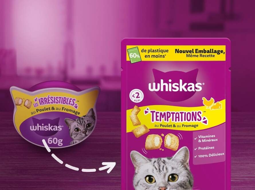 whiskas les irresistibles friandises au poulet au fromage pour chat adulte 8 boites de 60g sans aromes artificiels ideal 2