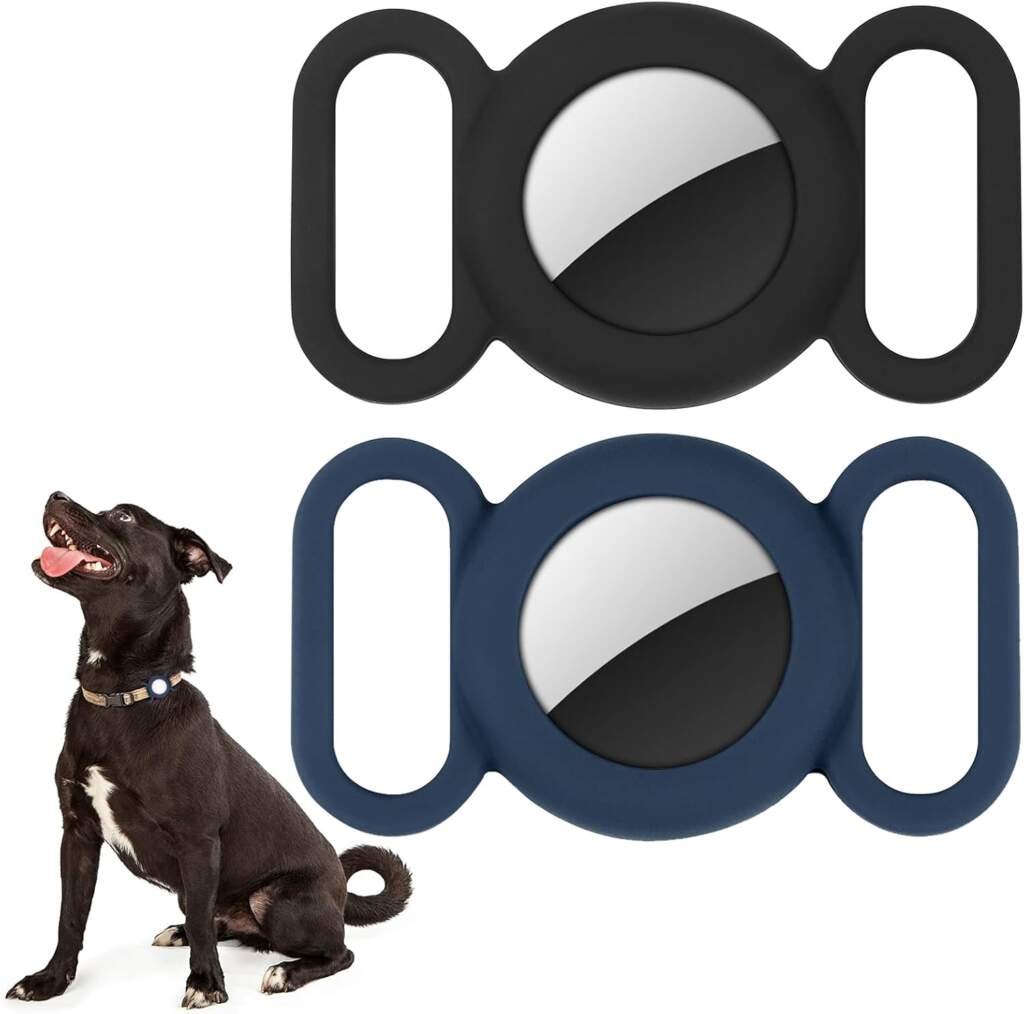 Airtag Collier pour Chien en Silicone pour localisateur de Suivi GPS, Housse de Protection Compatible avec Apple Airtag, sécurité et Anti-Perte (Noir-Bleu)