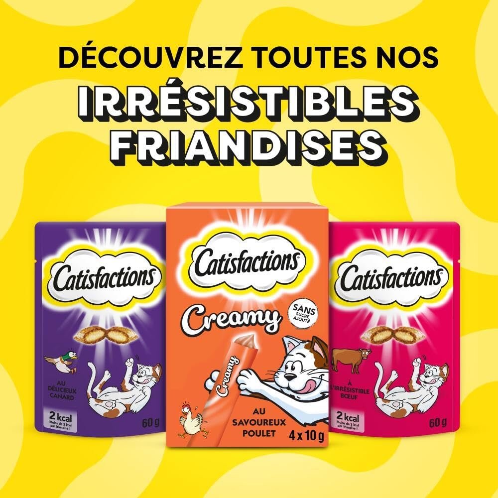 CATISFACTIONS Friandises pour Chat et Chaton au Délicieux Fromage - Lot de 4 Sachets MAXI 180g - Croquantes à lExtérieur Tendres à lIntérieur - Idéal pour Partager un Moment de Complicité