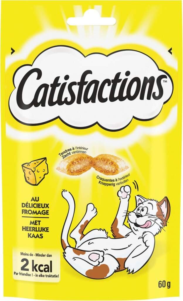 CATISFACTIONS Friandises pour Chat et Chaton au Délicieux Fromage - Lot de 4 Sachets MAXI 180g - Croquantes à lExtérieur Tendres à lIntérieur - Idéal pour Partager un Moment de Complicité