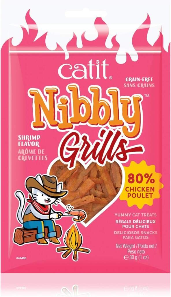 Catit Nibbly Grills - Lamelles à mâcher au Poulet et crevettes pour Chat - 30 g