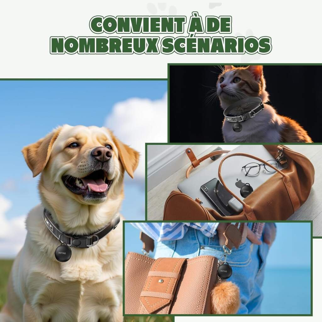 Collier GPS pour Chien avec Traceur - Dispositif de localisation/portée illimitée/Mode Perdu pour Chien Taille Ajustable Intelligent Ensemble Collier-Fonctionne avec Apple Find My (iOS Uniquement)