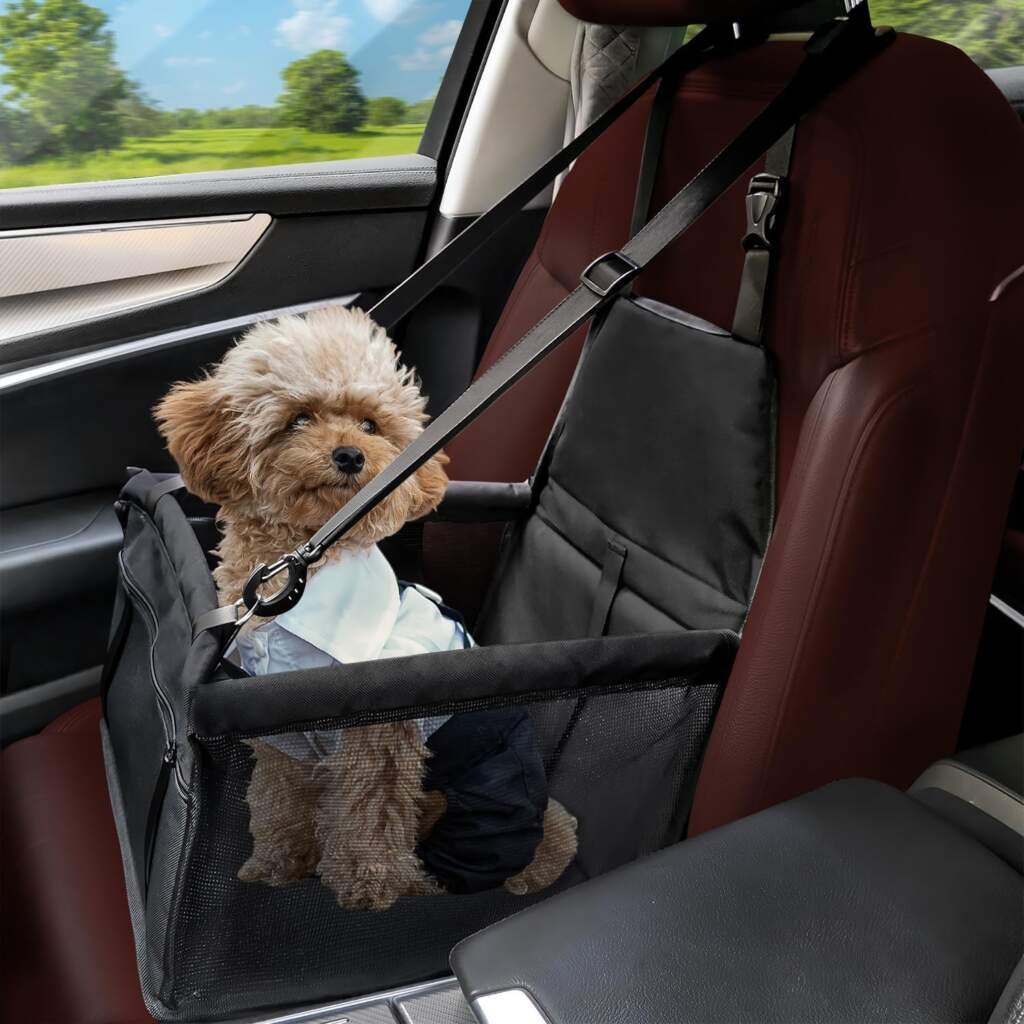 Flagest Panier Chien Voiture, Oxford Respirant Lavable Siege pour Chien Auto,Pliable Caisse Transport Chien pour Petits Animaux de Compagnie, Écurie Siege Chien Voiture Taille Dépliée 40*32*24cm(Noir)