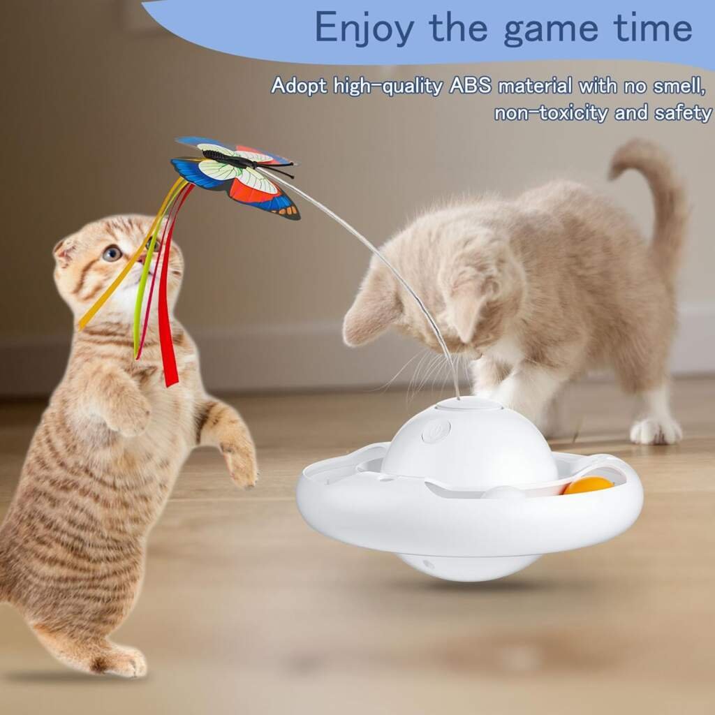 Gmiigu Jouet Chat Interieur, Jouet Chaton interactif électrique Automatique avec 2 Papillons et 2 balles, 3 Modes Jouets pour Chats, Jeu Chat, Jeux Chat gobelet Qui Tourne, Blanc (sans Batterie)