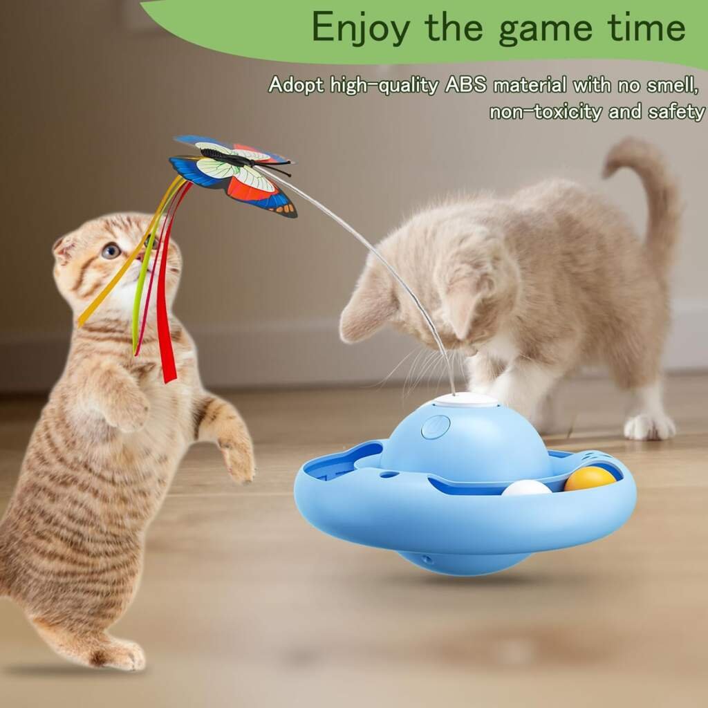 Gmiigu Jouet Chat Interieur, Jouet Chaton interactif électrique Automatique avec 2 Papillons et 2 balles, 3 Modes Jouets pour Chats, Jeu Chat, Jeux Chat gobelet Qui Tourne, Blanc (sans Batterie)