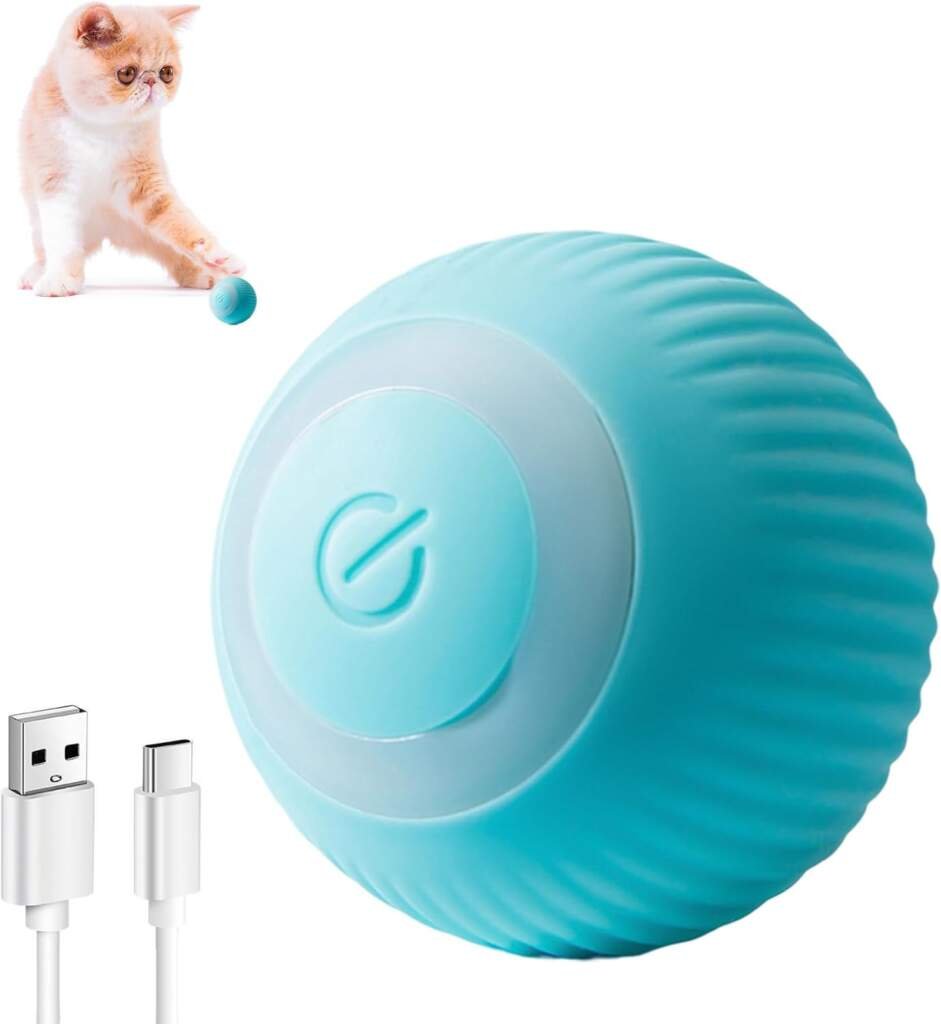 ILantule Jouet de Balle Interactif pour Chat, Boule avec lumière LED, ouet Interactif Interieur pour Chien Chatons, Rotation Automatique à 360 Degrés et Chargement USB