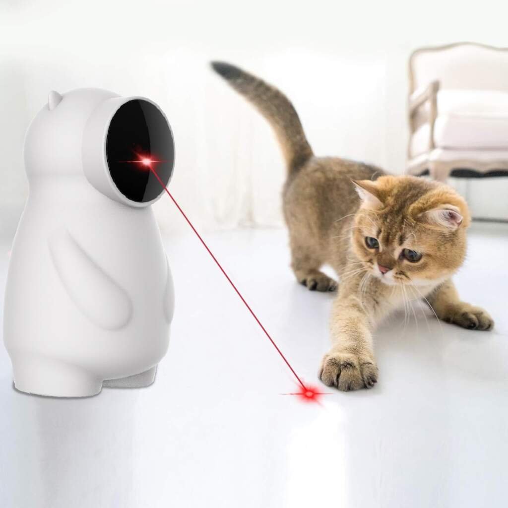 Jouet Chat interactif, Jouet Chaton Interieur électronique Intelligent Automatique à LED Rouge, Jeu Chat, 4 Modes Jeux Chat pour Chatons ou Chats Adultes, Rechargeable