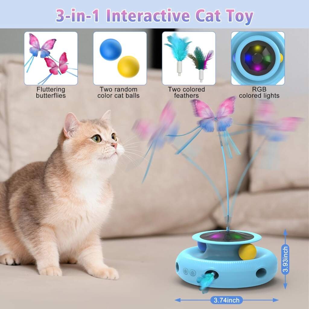 Jouet Interactif pour Chat, Jouet Interieur pour Chats Adultes avec 3 Modes de Jeu, Automatique Électronique Jeu Chat, Cadeau danniversaire pour Chat