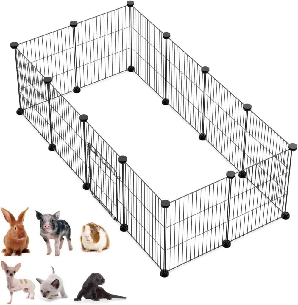 Langxun Bricolage avec Porte Petit Animal Pet Fence, Cage de Lapin, Cage de Cochon dInde, Chiot, Chaton Fence, intérieur ou extérieur Portable Treillis métallique Fence(30 * 38 12pcs)