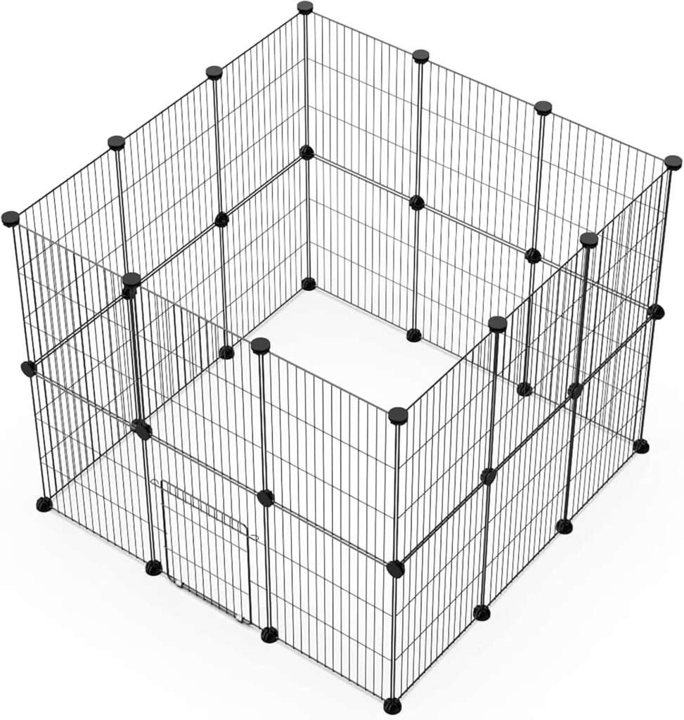 Langxun Bricolage avec Porte Petit Animal Pet Fence, Cage de Lapin, Cage de Cochon dInde, Chiot, Chaton Fence, intérieur ou extérieur Portable Treillis métallique Fence(30 * 38 12pcs)