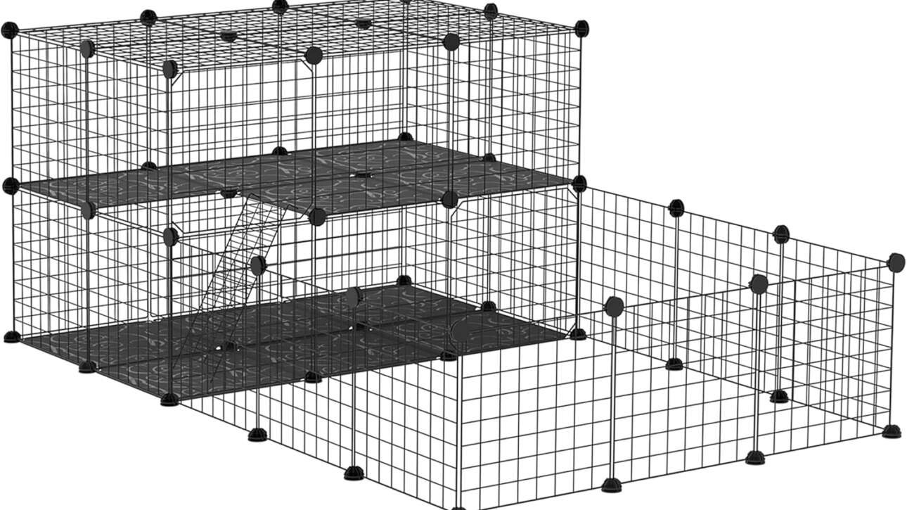 pawhut enclos pour petits animaux parc pour chiot cloture pour animaux domestiques modulable diy 47 panneaux noir